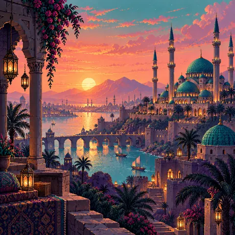 A Dawn of Immense Praise imaginative pixel landscape