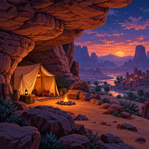 Evening Refuge imaginative pixel landscape