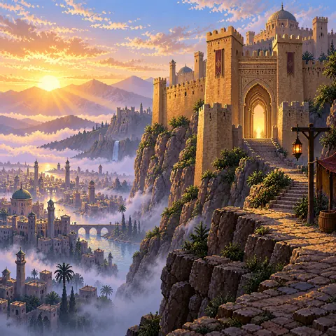 The Fajr Fortress imaginative pixel landscape