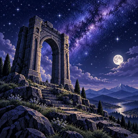 The Holy King imaginative pixel landscape