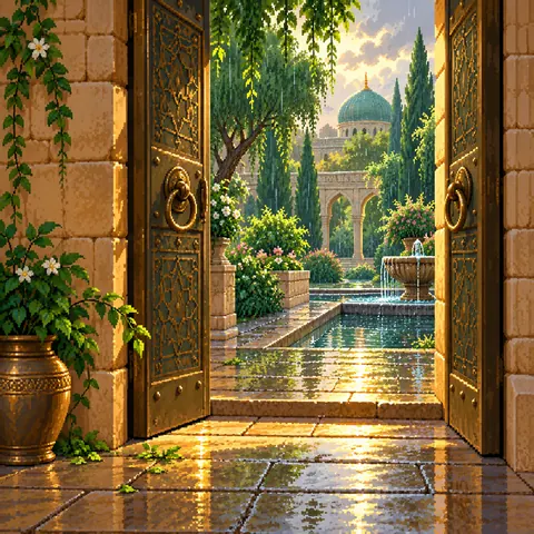 A Door to Forgiveness imaginative pixel landscape
