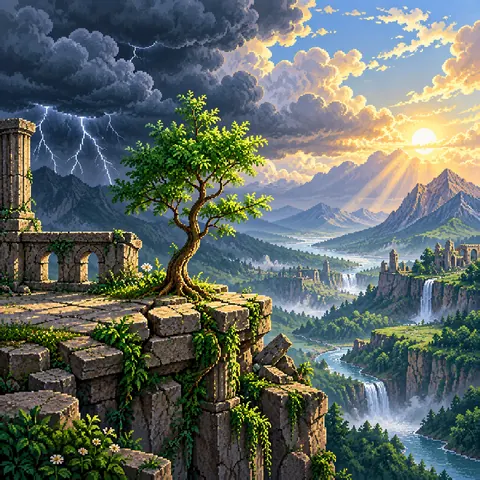 Hope through Hardship imaginative pixel landscape