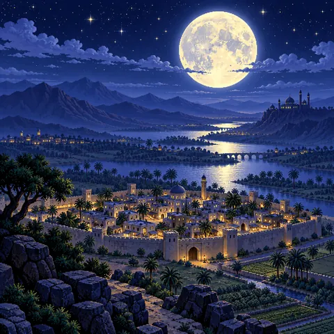 A Guardian through the Night imaginative pixel landscape
