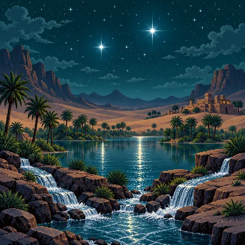 Two Verses for the Night imaginative pixel landscape