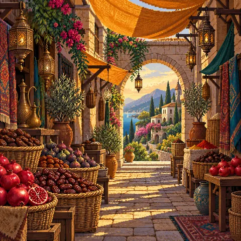 Remembrance in the Marketplace imaginative pixel landscape