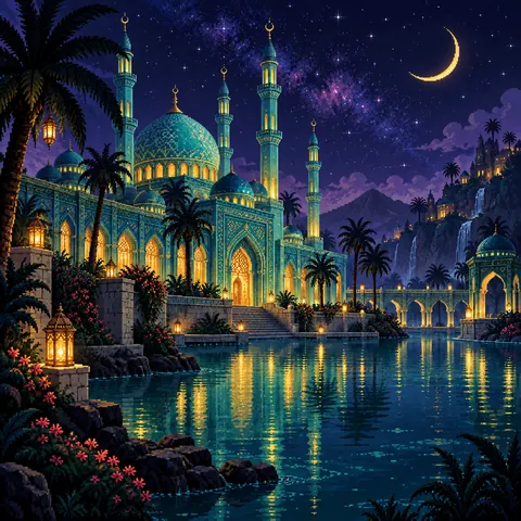 Under One Moon imaginative pixel landscape
