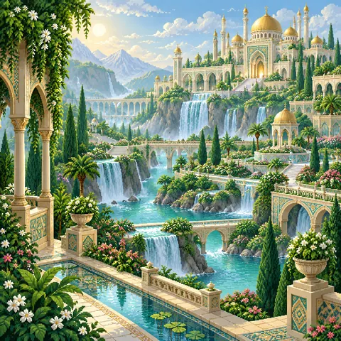 An Invitation to Paradise imaginative pixel landscape