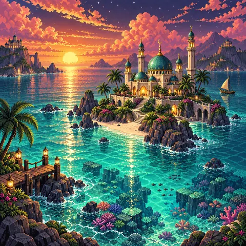 Sea of Remembrance imaginative pixel landscape