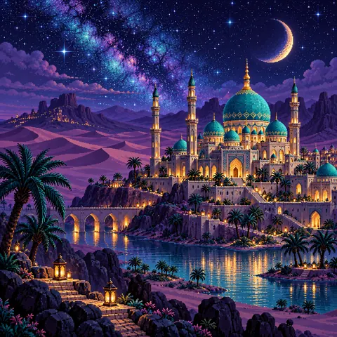 Treasure of Paradise imaginative pixel landscape